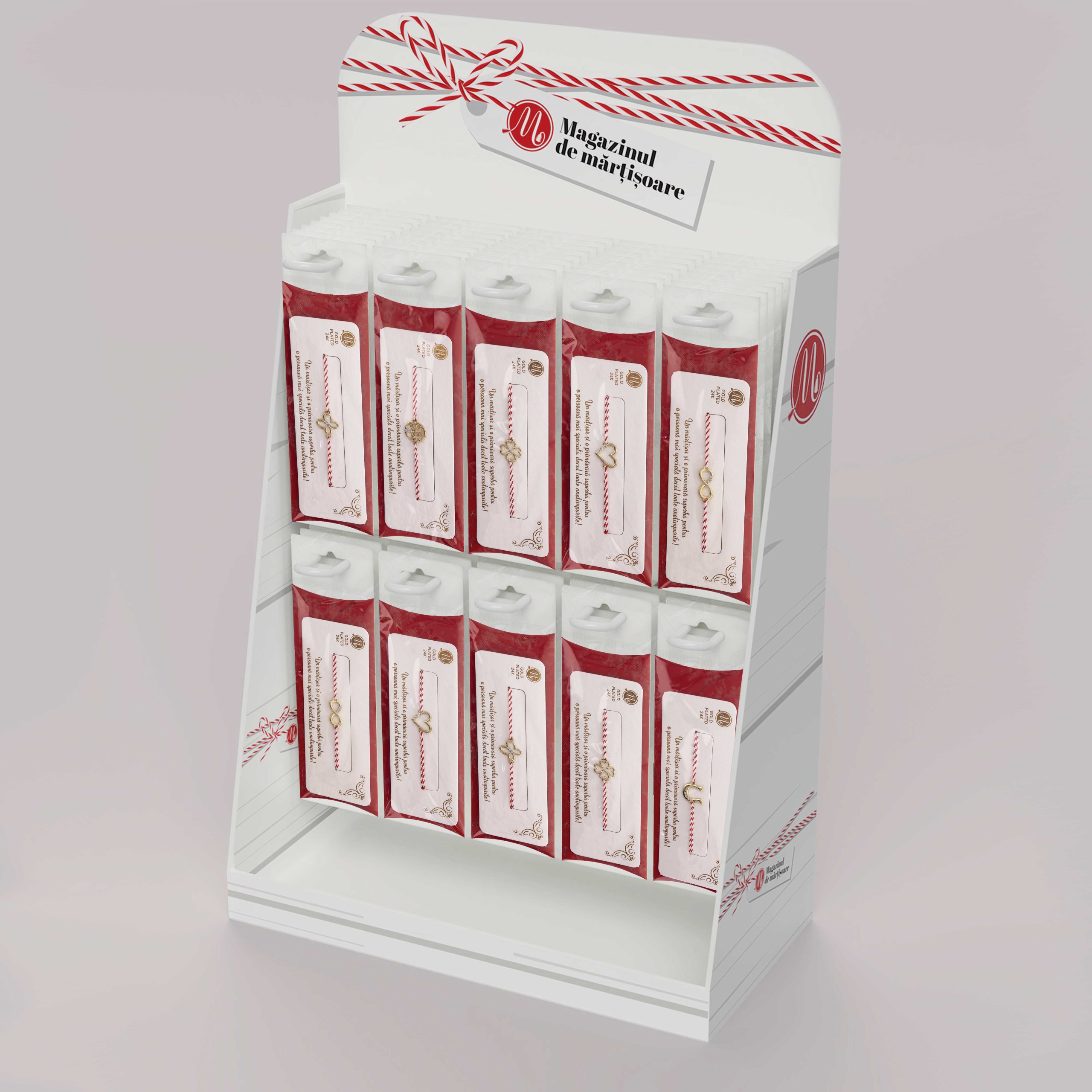 DISP2026-011 Display Brățară Gold Plated Alpha Red White - imagine 1